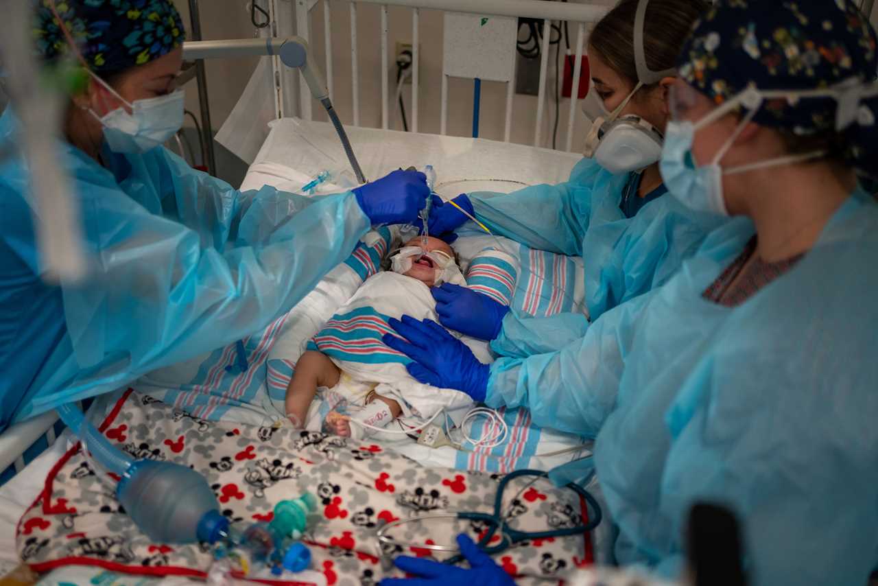 Two-month-old Carvase Perrilloux undergoes an extubation procedure, taking him off of the ventilator that has been keeping him alive.