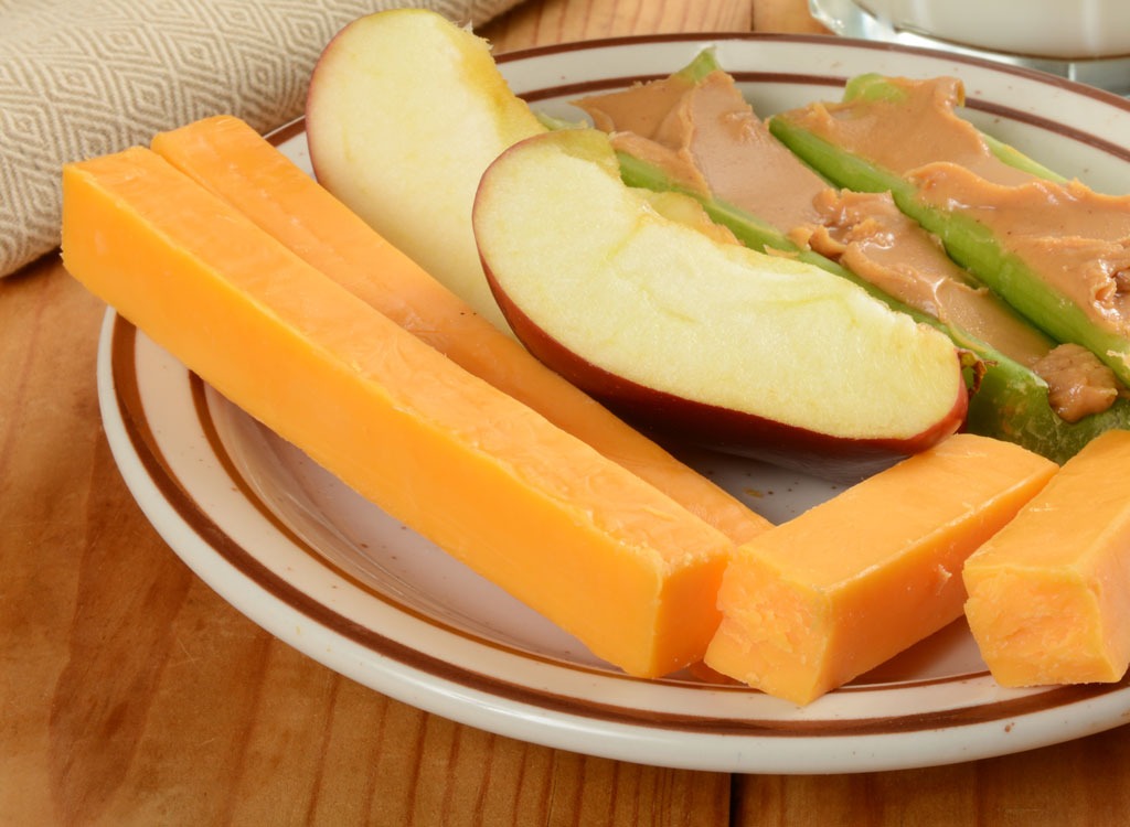 Healthy snacks cheese apple celery