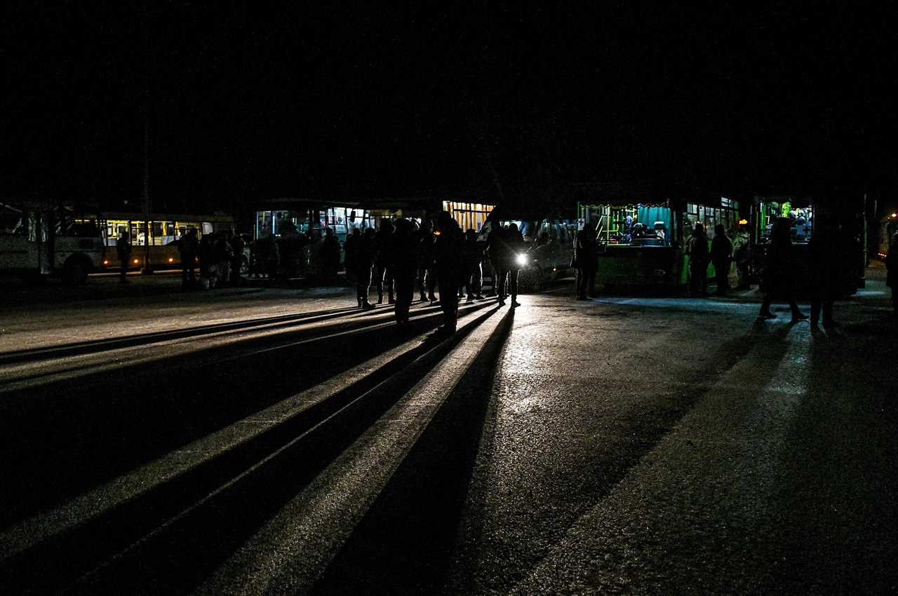 Civilians evacuated from Enerhodar, where the Zaporizhzhia Nuclear Power Plant is located, arrive in Zaporizhzhia, Ukraine on March 9, 2022.