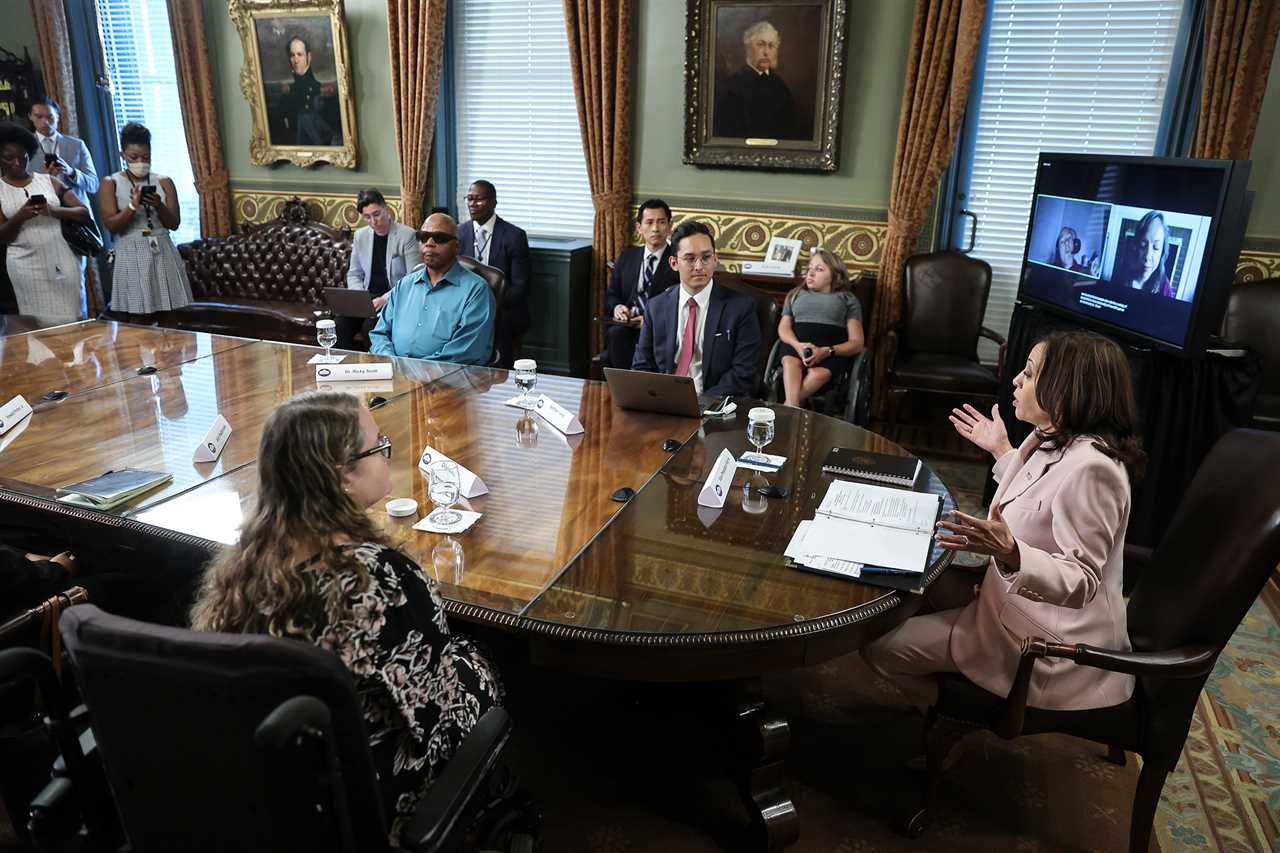 Vice President Kamala Harris meets with disabilities advocates in the Vice President's Ceremonial Office in Washington, D.C., on July 14, 2021.