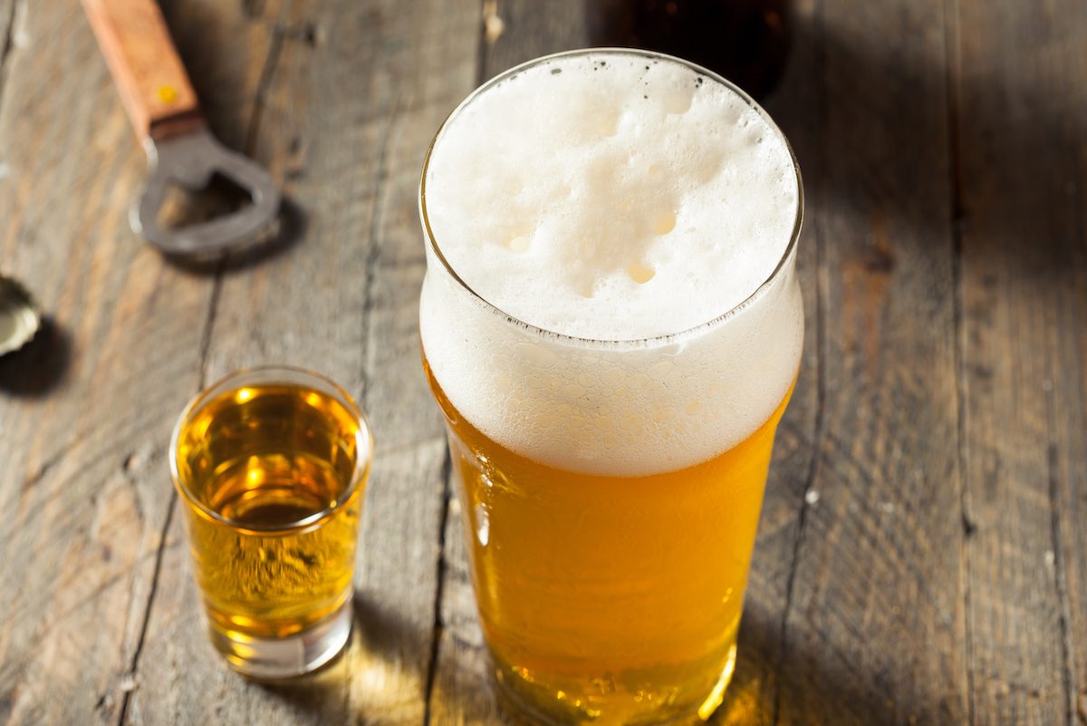 Pint of beer and whiskey shot