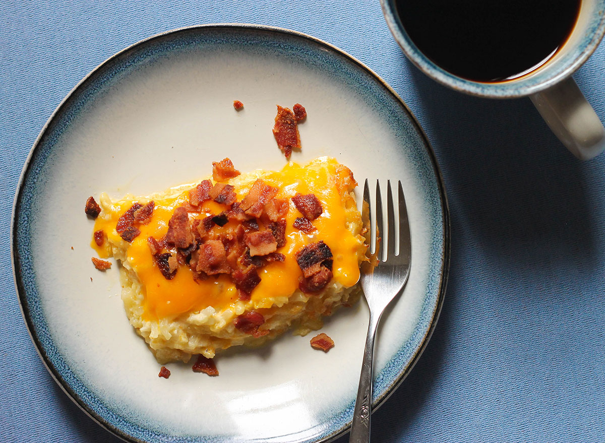 Slice of loaded hashbrown casserole copycat from Cracker Barrel