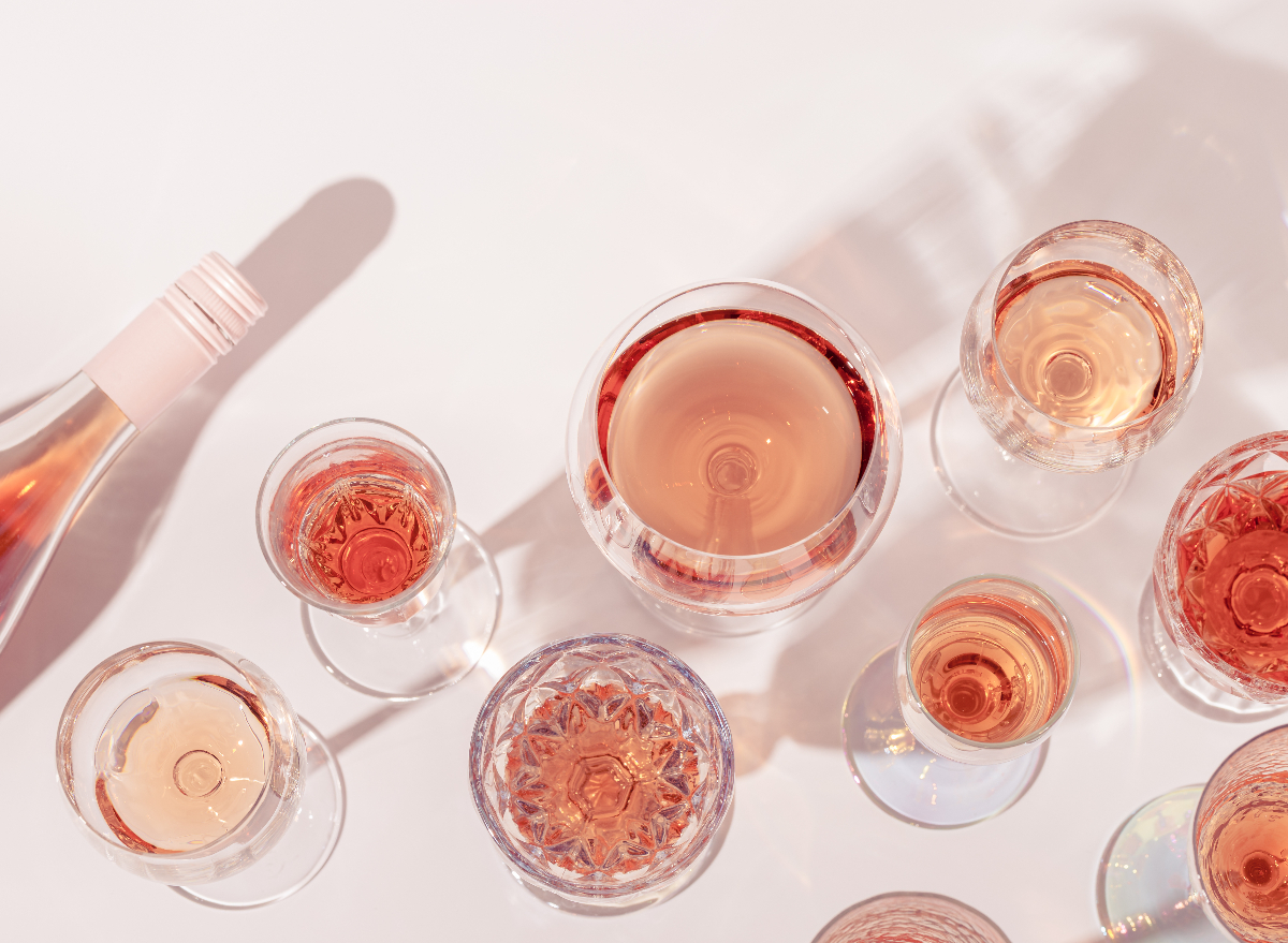 rosé wine bottle and rosé in vintage glasses