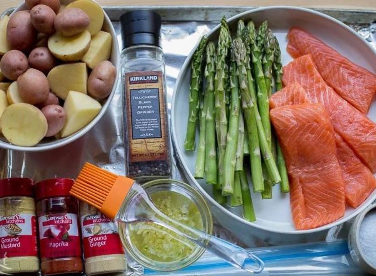 Potato, Salmon and Asparagus One Pan Dinner