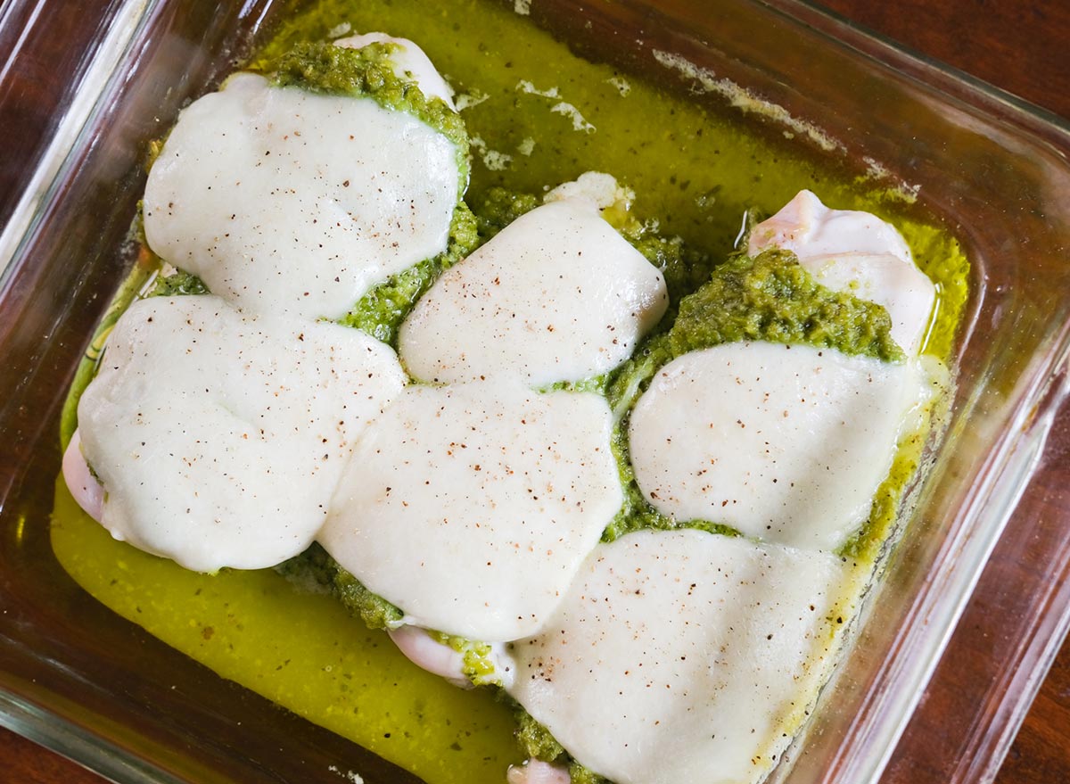 baked pesto chicken with mozzarella and fresh pepper