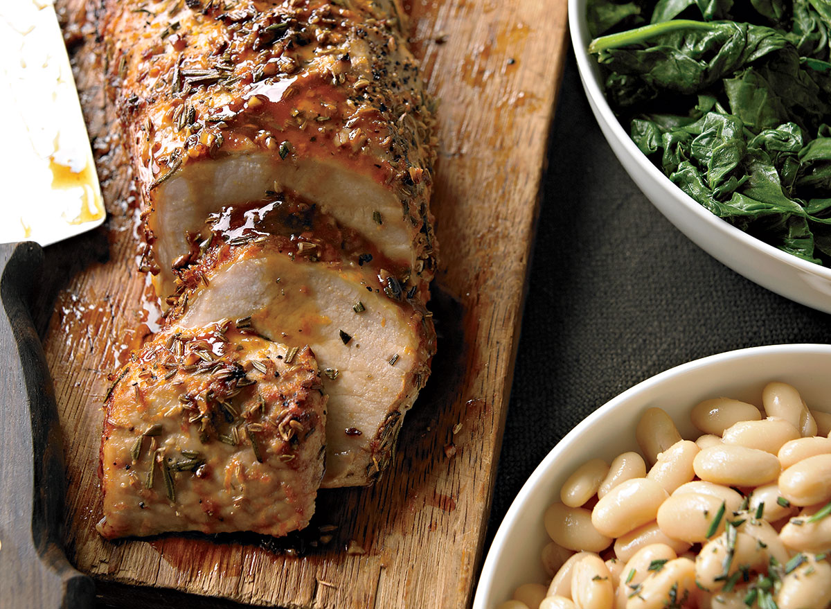 Paleo roast pork loin with white beans