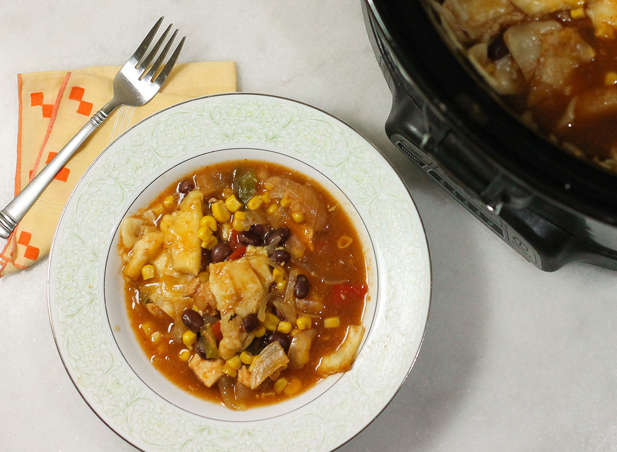 chicken enchilada casserole in bowl