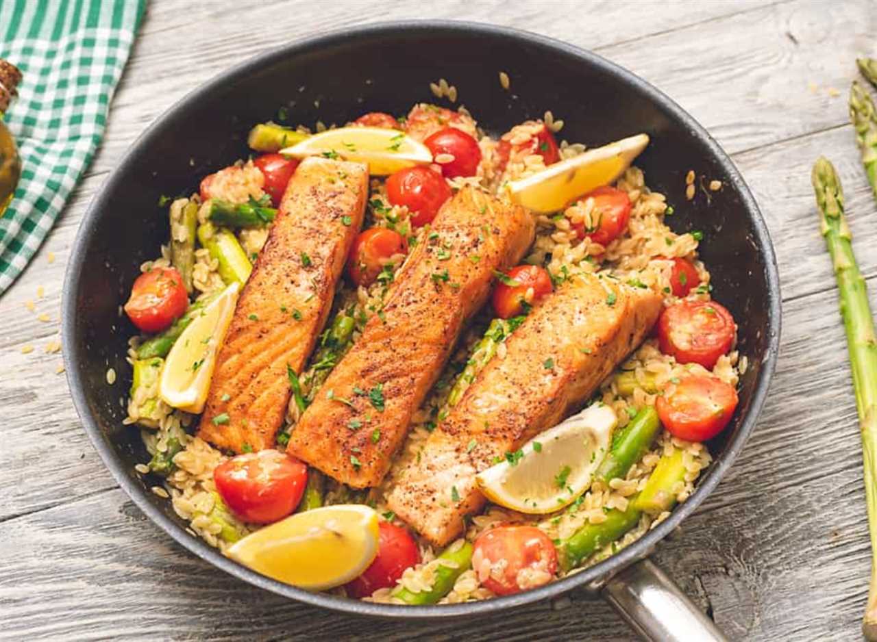 lemon salmon orzo skillet