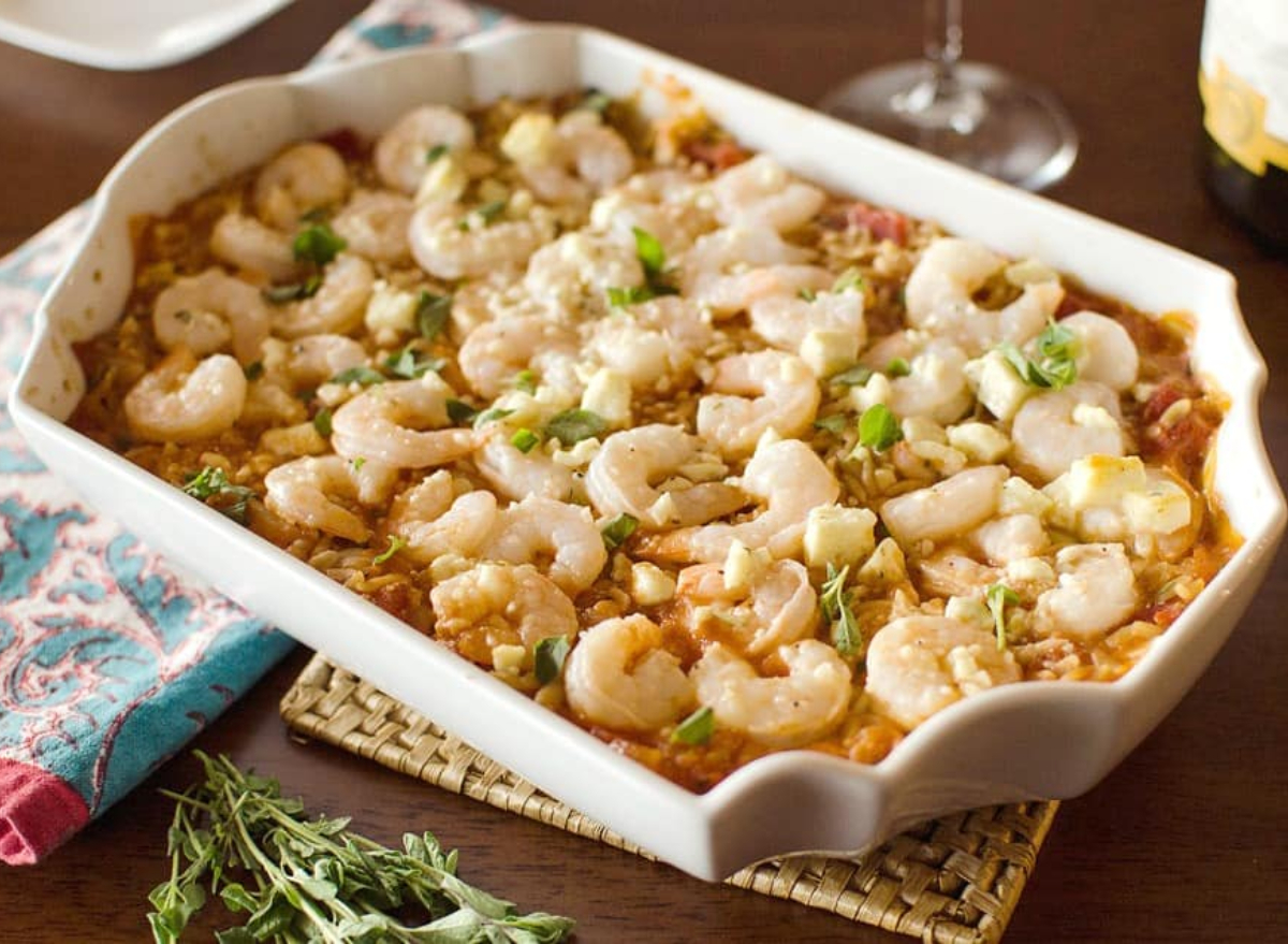 shrimp and feta orzo bake