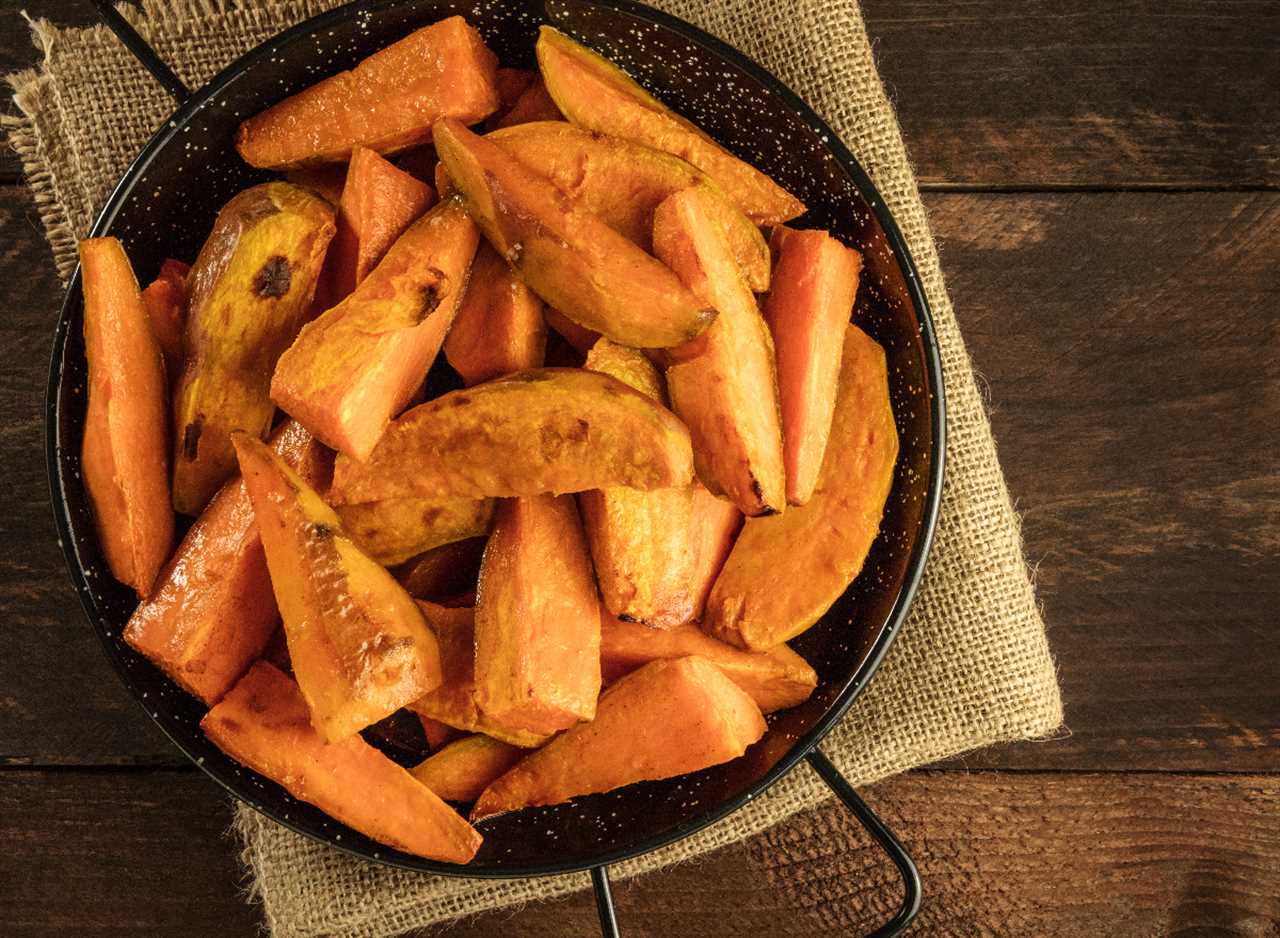 roasted sweet potatoes on plate, healthy carbs for weight loss