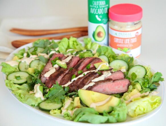 Steak salad with Primal Kitchen Chipotle <a href=