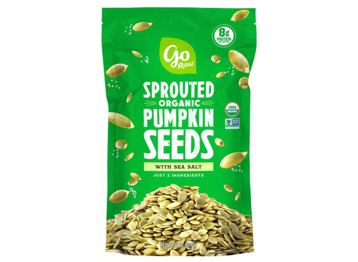 go raw sprouted organic pumpkin seeds with sea salt