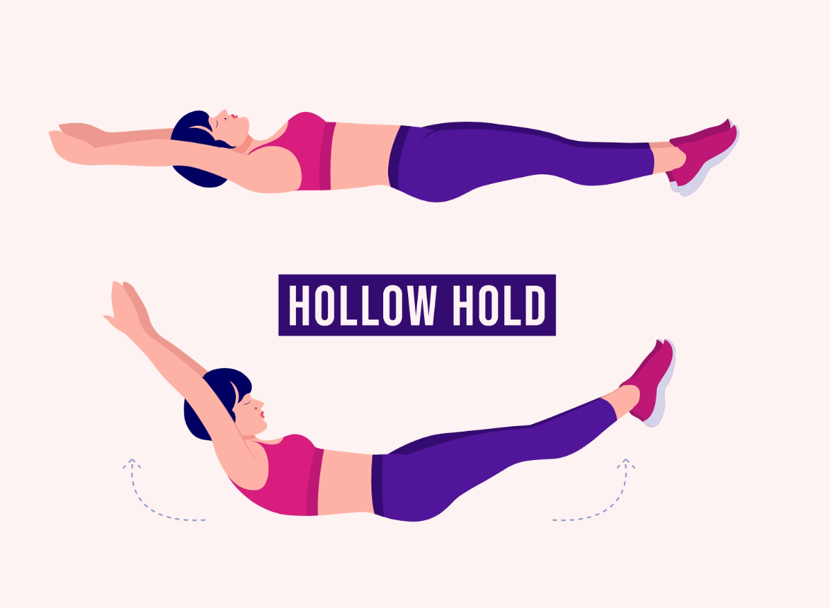 hollow body hold, concept of exercises to lose 10 pounds in a month