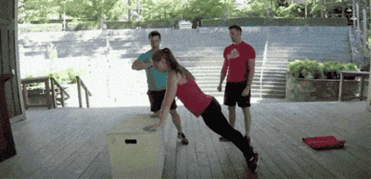 Staci doing an elevated push-up