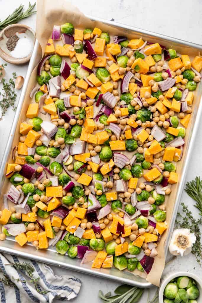 vegetables on sheet pan