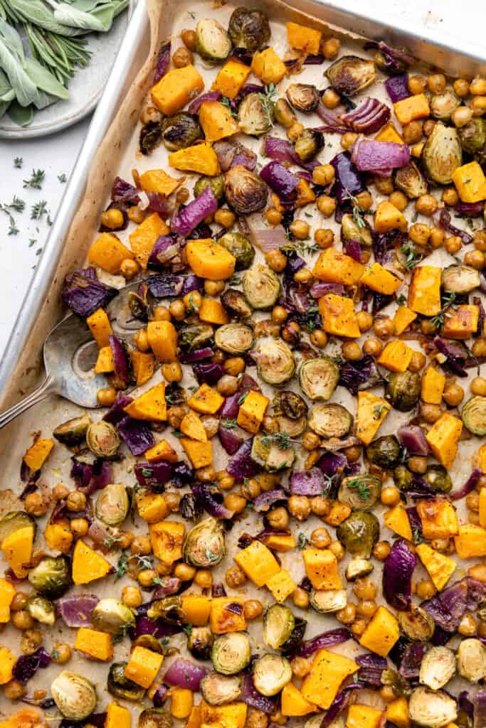 roasted vegetables on sheet pan 