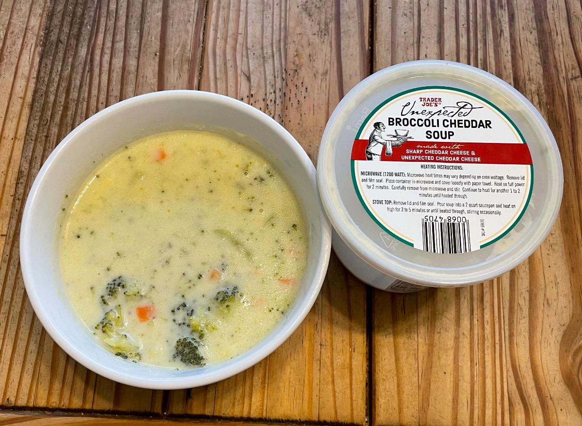 trader joe's unexpected broccoli cheddar soup