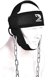 DMoose Fitness Neck Harness Increases Neck Core Strength  Supports Injury Recovery - Neck Exerciser 30 Heavy Duty Steel Chain Adjustable Head and Chin Neoprene Strap Neck Trainer for Home and Gym