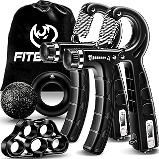 FitBeast Hand Grip Strengthener Workout Kit 5 Pack 2 Forearm Grip Adjustable Resistance Hand Gripper Finger Stretcher Grip Ring  Stress Relief Grip Ball for Athletes